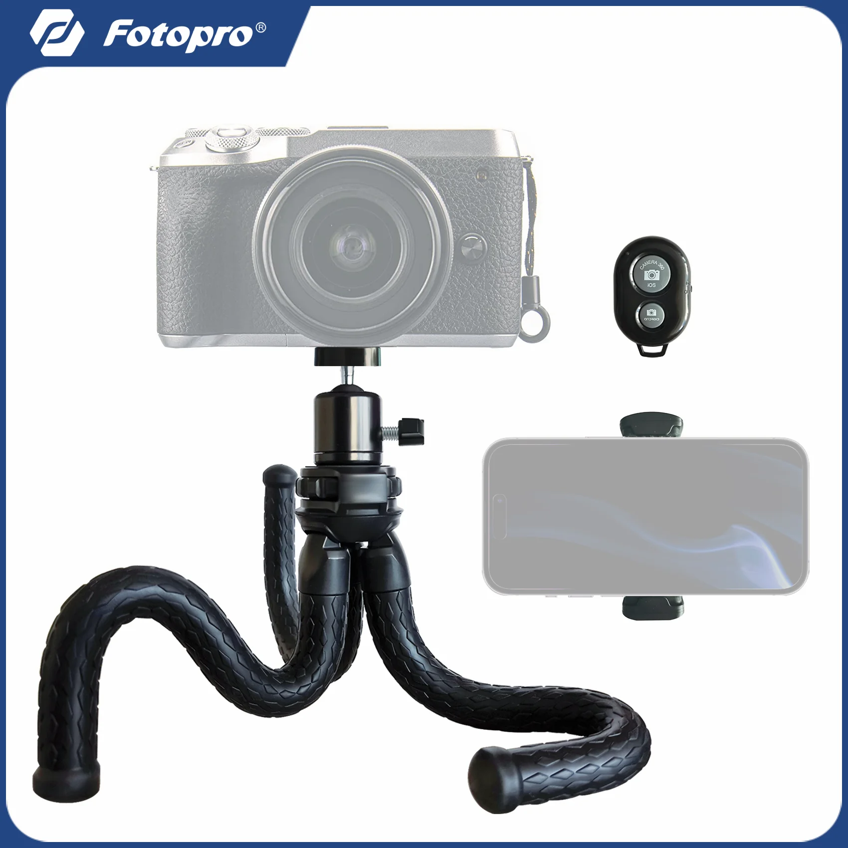 

Fotopro Flexible Tripod for Phone with Remote 360 Ball Head Tripod for Camera ATUB