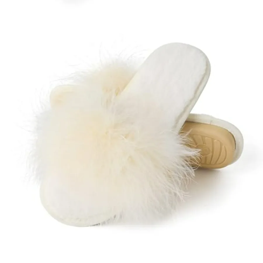 

Fur Story Women's Furry Slippers Open Toe Fuzzy Slippers Memory Foam Fluffy House Sandal