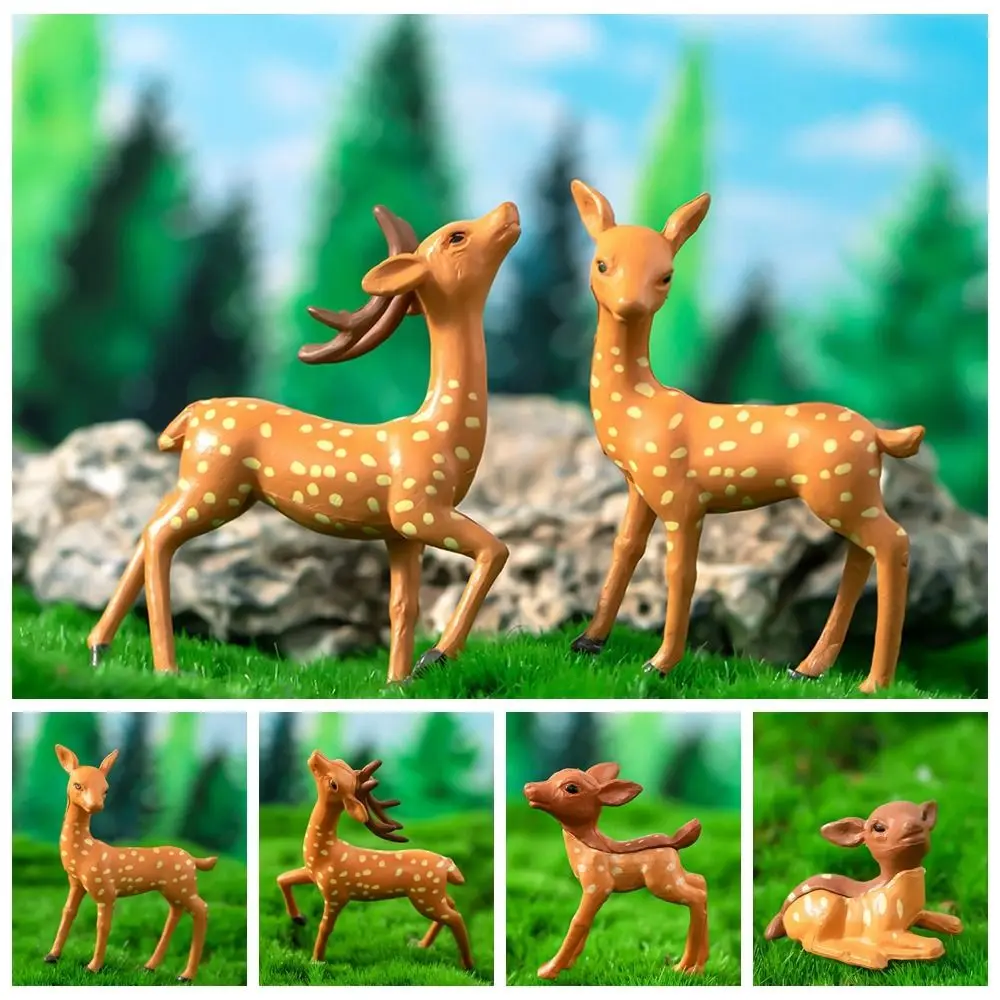 

Mini Deer Miniature Statue Deer Ornaments Realistic Cute Sika Deer Figurines Plastic Crafts Micro Landscape Ornaments Yard