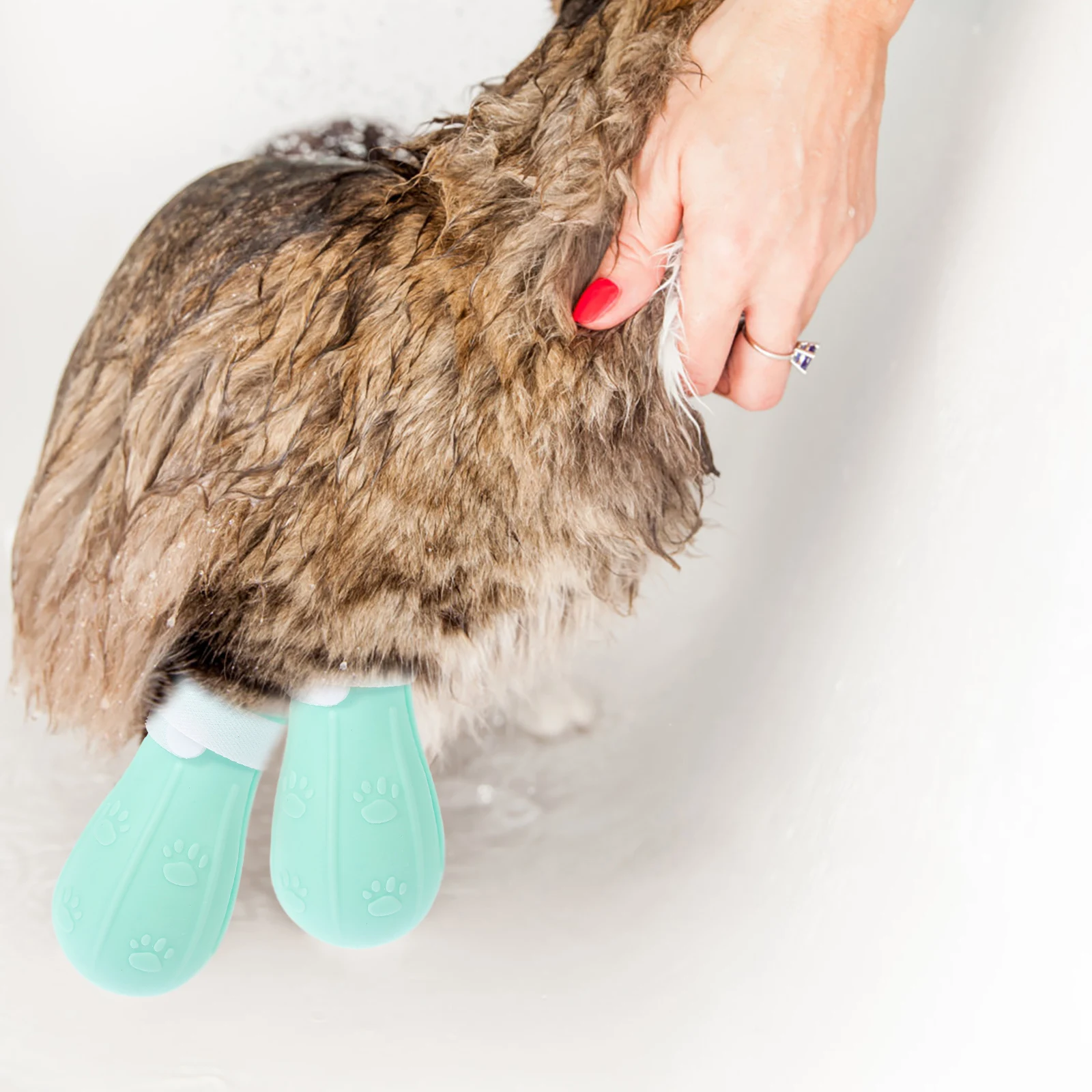 

4pcs Anti Scratch Shoes for Cats Light Green Booties Rubber Feet Covers Keeps Paws Warm Safe No Scratch Injection Friendly Cat
