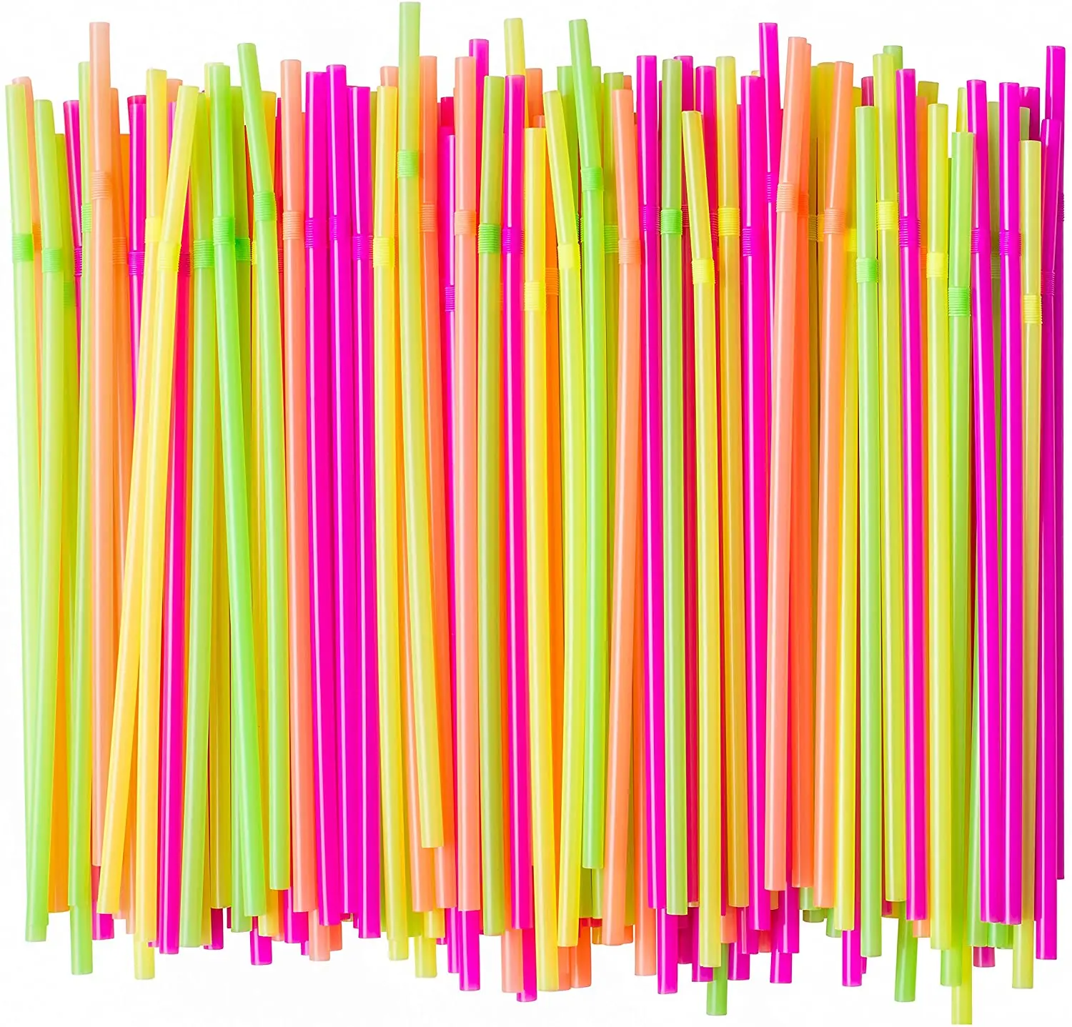 100pcs Neon Colored Plastic Drinking Straws Glow in UV Flexible Disposable Friendly Bendy Straws Glow Birthday Party Supplies