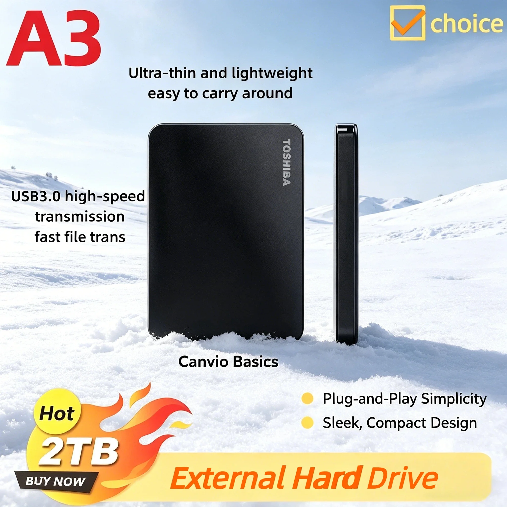 

Toshiba For A3 OEM 2.5 Inch Portable External HDD 500GB 1TB 2TB USB3.0 Hard Disk Drive BOX Expansion Disk