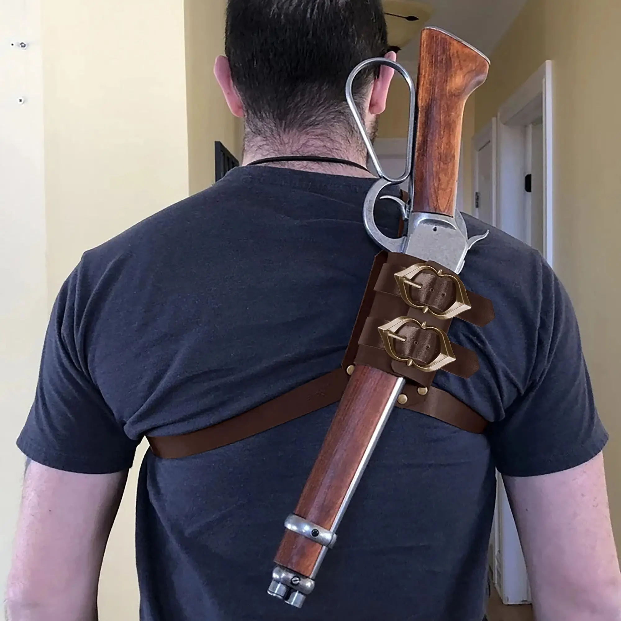Brown Medieval One shoulder Retro Sword Shoulder Back Sheath Holder Adjustable Warrior Costume Protective Case Sword