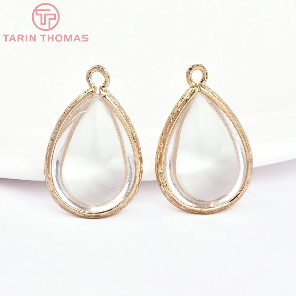 (4122)10PCS 22x14MM 24K Champagne Gold Color Brass and Glass Tear Drop Shape Charms Pendants Diy Jewelry Findings Accessories