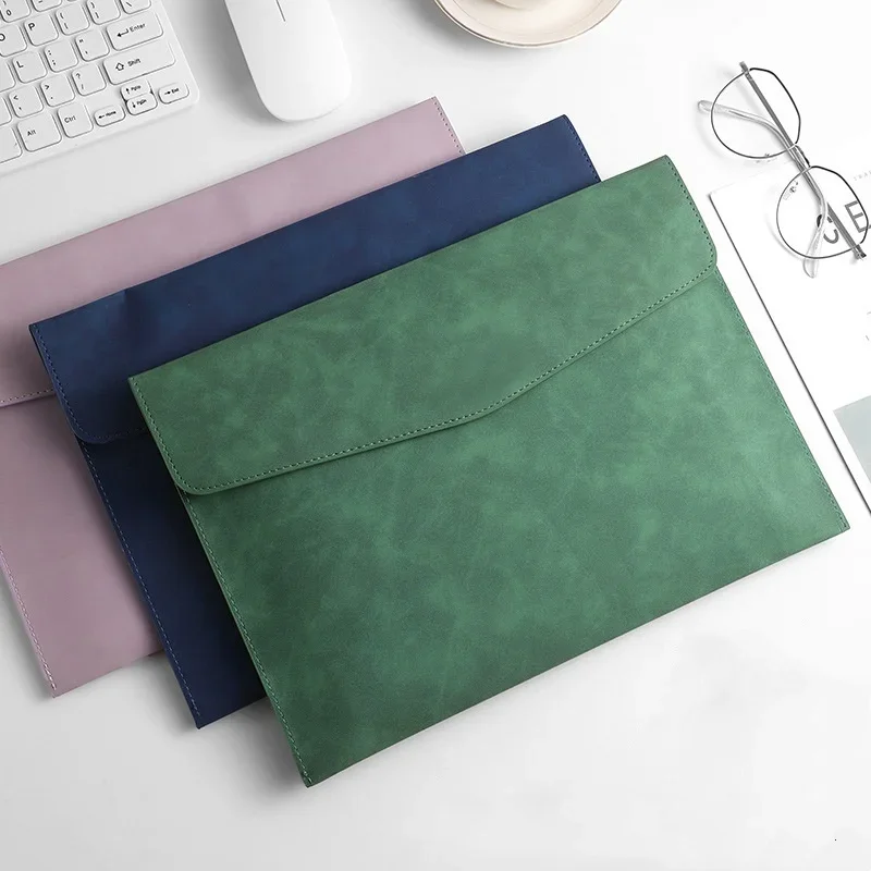 A4 File Folder Document Bag Thickened Waterproof Leather File Organizer with Snap Button Closure for Office School Supplies