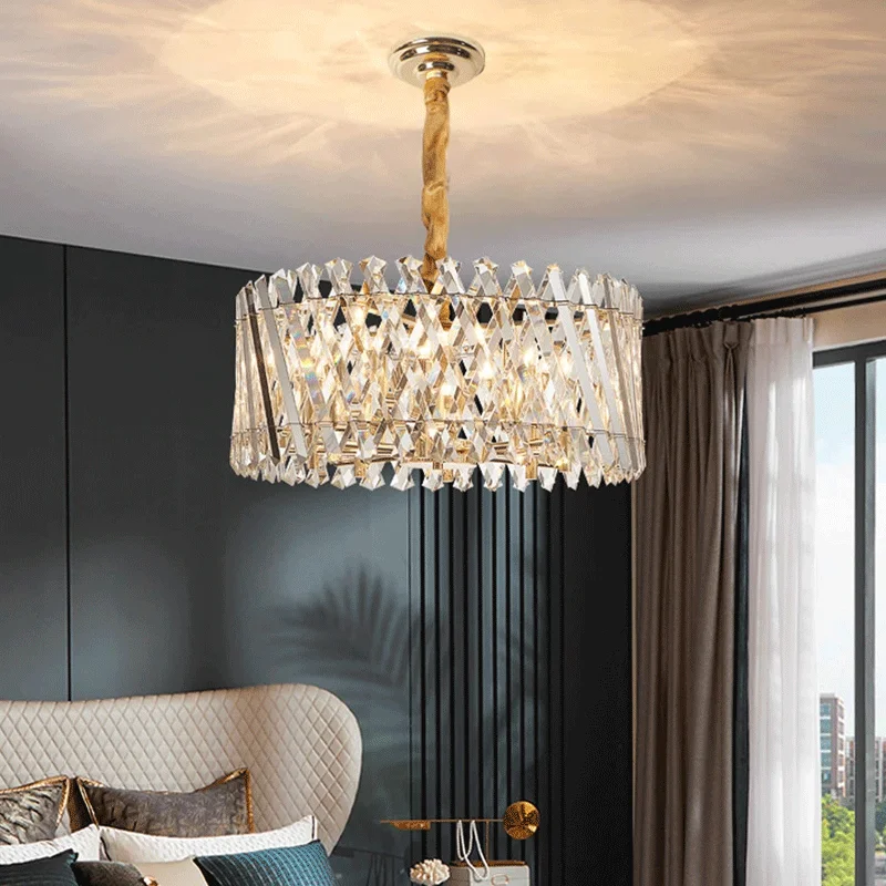 lampada suspensa de cristal em led moderno art deco lustre de prata e ouro luminaria para sala de estar aco inoxidavel 01