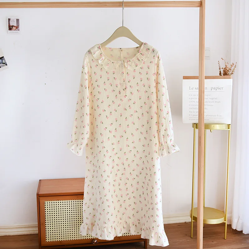 Pure Cotton Nightdress Spring Autumn Summer New Nightgown Sleepwear Ladies Home Femme Pijamas Mujer Feminino Women Robe Skirt