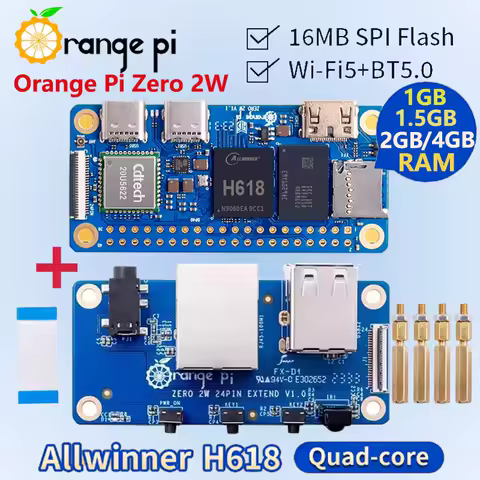 Orange Pi Zero 2W 1GB 1.5GB 2GB 4GB RAM DDR4 Mini PC and Expansion Board Allwinner H618 WiFi Bluetooth BLE SBC Single Board