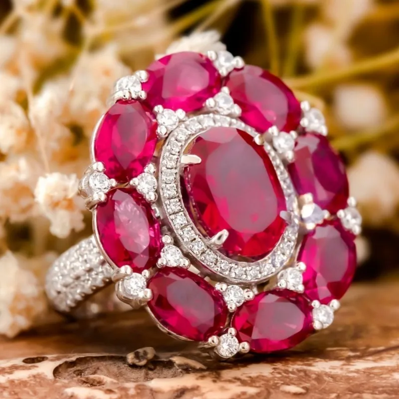 Wunderschöner luxuriöser Inlay-Ring mit rosa und weißem Zirkon für Damen, frischer, eleganter Ring mit Temperament, Accessoire für Bankett, Party, Schmuck
