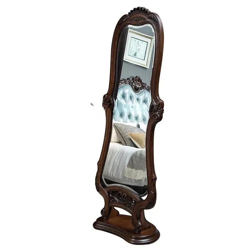 Q zx1 walnut solid wood full-length mirror  retro carved bedroom fitting mirror living room full body