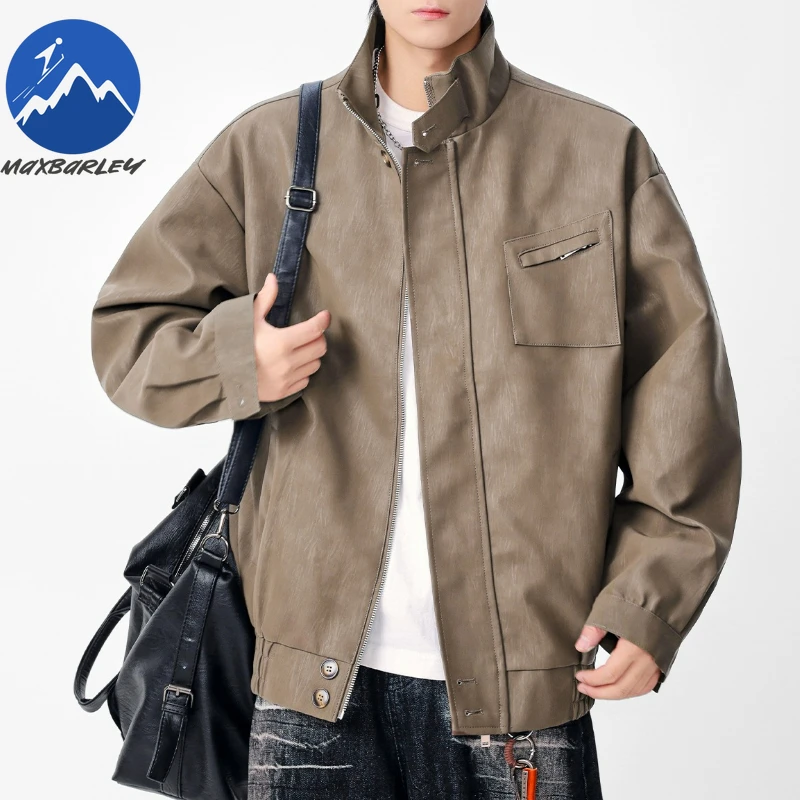 

Maxbarley Men Leather Jacket High Quality Design Riding Leisure Pocket Lapel PU Coat Male Thin Leather Clothing Motorcycle Coat