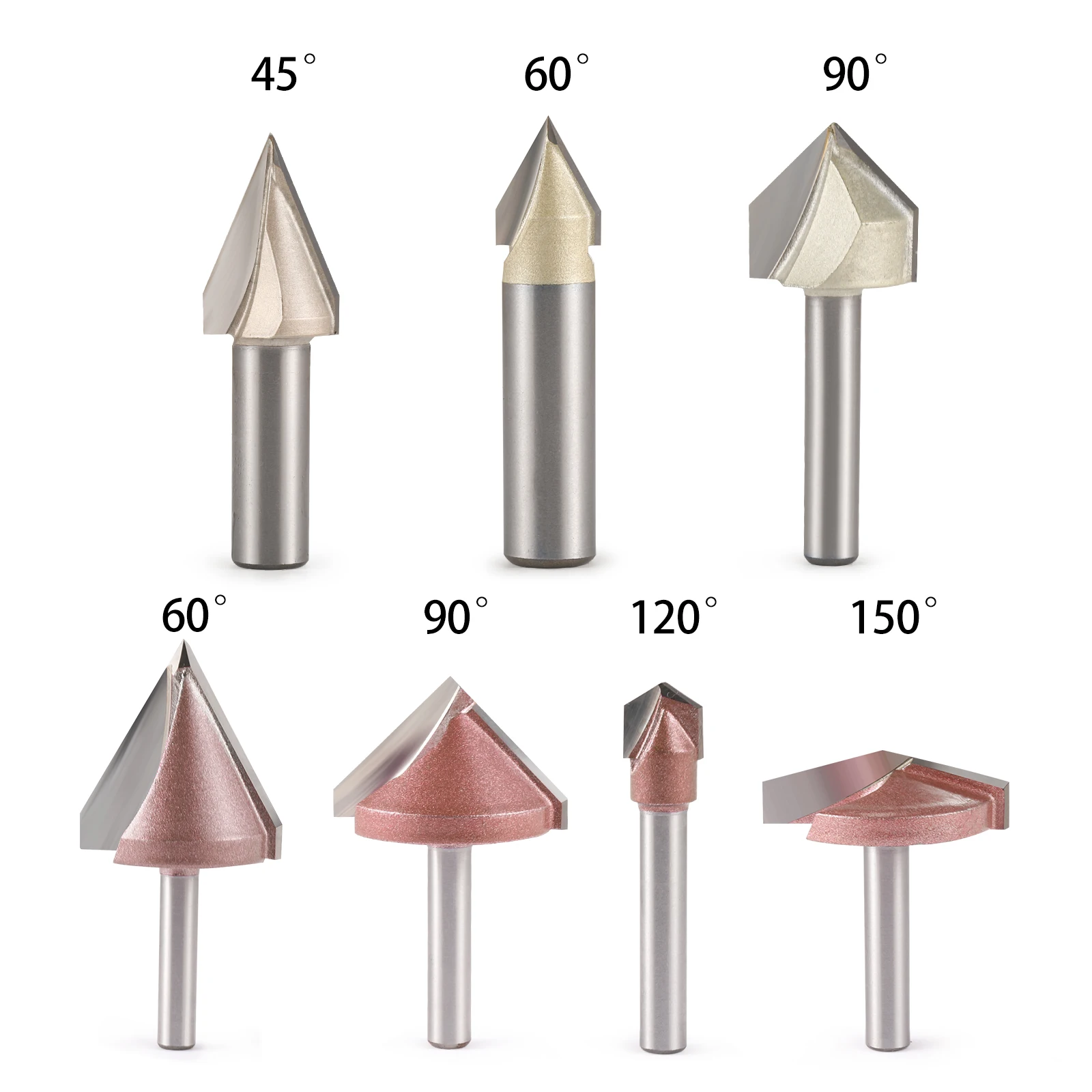 TIDEWAY 6/6.35/12.7mm V Bit CNC Solid Carbide Tungsten Steel Router Bit 3D Wood MDF End Mill 60 90 120 150 Degrees