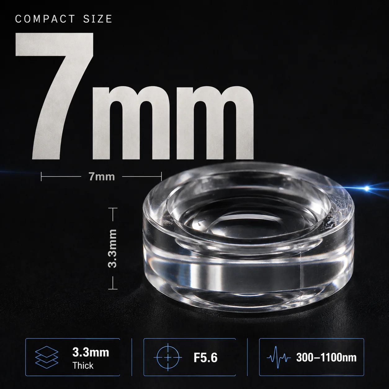 ZhonNa 7mm Laser Focusing Lens Dot F5.6 Plastic Lens 3.3mm Thick 300-1100nm for Tools Instruments Optical Instrument Accessories