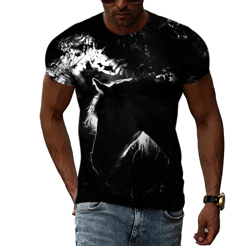 Retro Cool Horse Graphic T Shirts For Men Summer Fashion Y2k 3D Print T-shirt Casual Personality Hip Hop Streetwear Male Tees