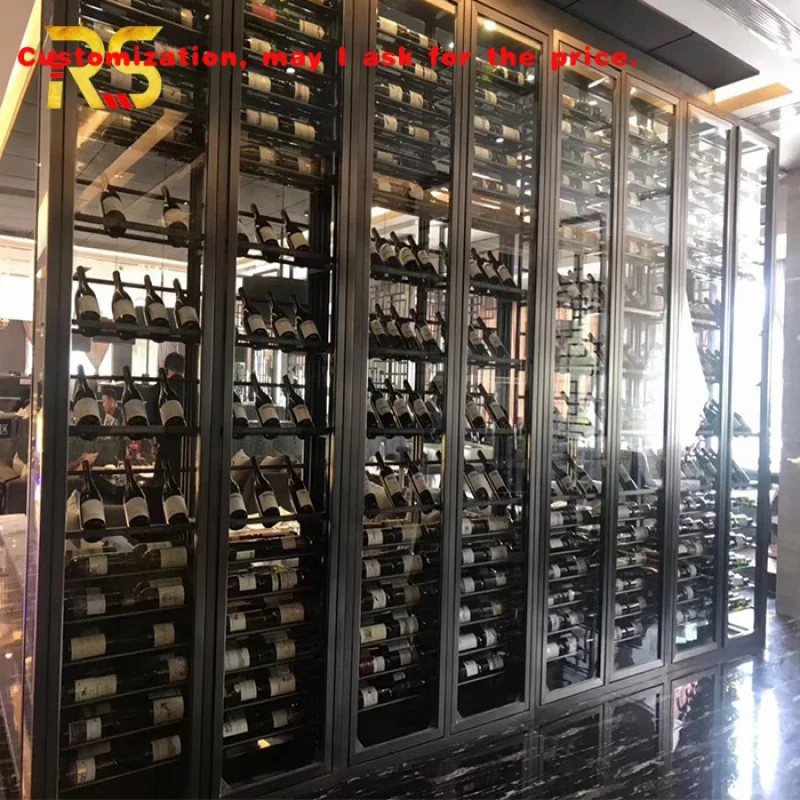 custom.Foshan Custom Wine Storage Cabinet Display Wine Bottle Holder Restaurant Black Stainless Steel Wine Display Cabinet with