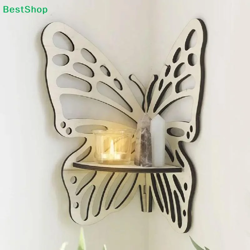 ☽Butterfly Decor Storage Rack Wall Decor Wooden Display Shelf Butterfly Hanging Wall Organizer