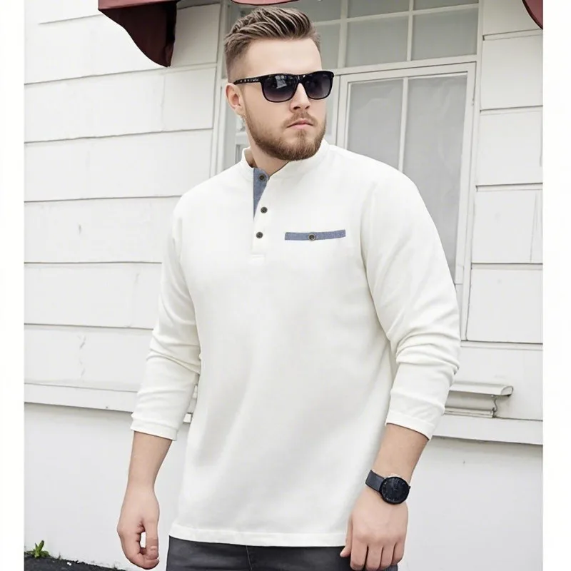 

Men's Cotton T-Shirts Autumn Long Sleeve Business Work Shirts Breathable Soild Color T Shirts Casual Plus-Size for Male Tops Tee