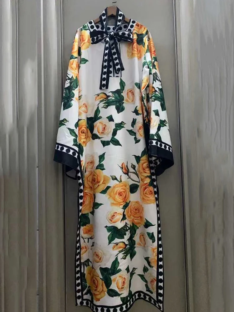 Abito da donna estivo 2025 con stampa geometrica retrò, colletto semiabierto, cravatta in vita stretta, gonna gonfia alla moda con spacco sull'orlo ampio