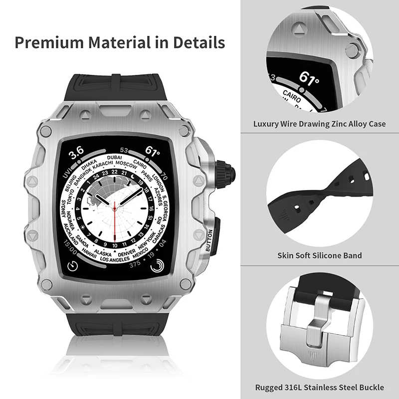 Imagem -05 - Metal Zinc Alloy Case Cover Silicone Strap Kit de Modificação de Luxo para Apple Ver 44 mm Band 45 mm Iver Series se