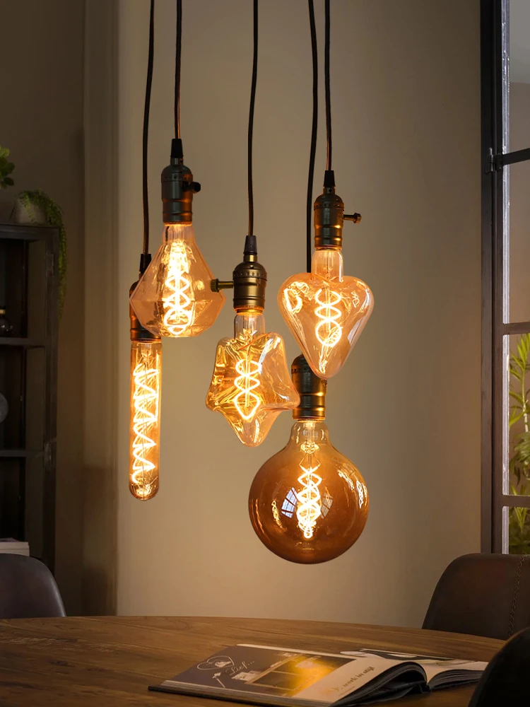E27 LED Gloeilamp 220 V 4 W A60 ST64 T45 T185 G80 G95 G125 Retro Vintage ampullen LED Edison Lamp Spiraal Lamp Voor Thuis - afbeelding 2