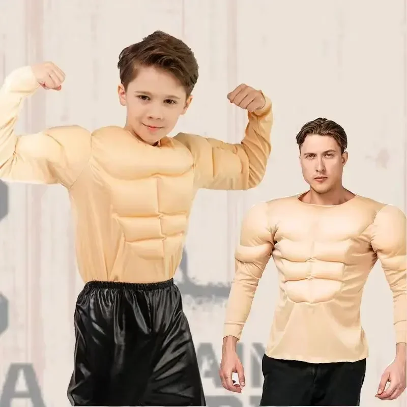 Cosplay Kids Adults Boys Muscle Shirt Costume Children Wrestler Halloween Carnival Costume Dress Up Party  School Stage Show