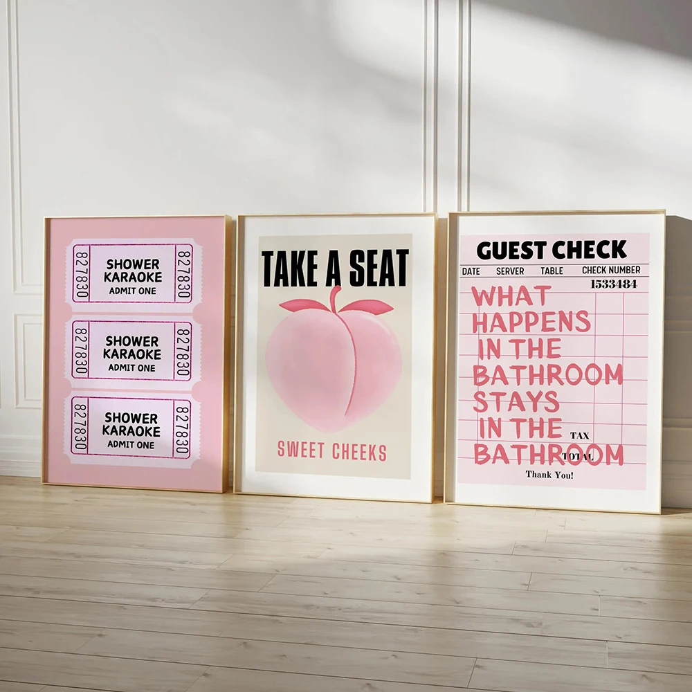 Funny Bathroom Prints Ticket Bathroom Wall Art Pictures Take a Seat Sweet Cheeks Poster Retro Bathroom Nice Bum Murals Painting