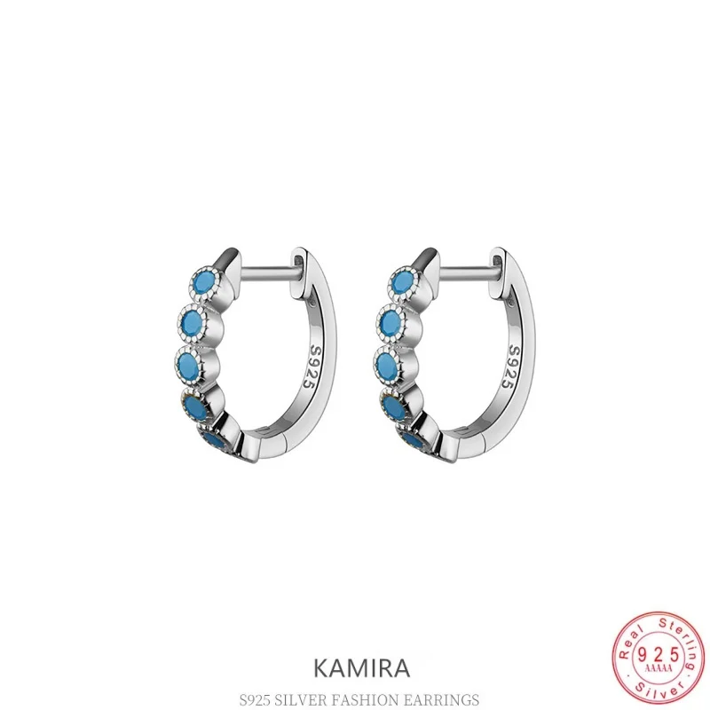 KAMIRA 925 Sterling Silver Vintage Delicate Blue Zircon Hug Hoop Earrings for Women Elegant CZ Piercing Earrings Fashion Jewelry