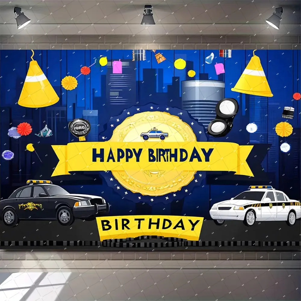 Police Theme Kids 1sth Birthday Party Personalized Photography Background Cartoon Policeman Baby Shower Photo Studio props