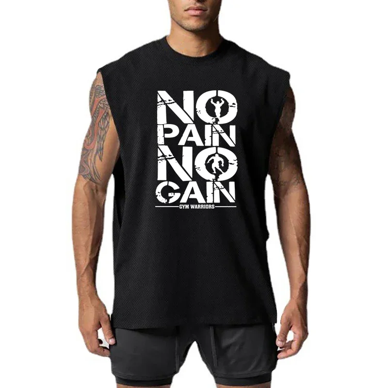 NO PAIN NO GAIN Gilet da corsa Estate Cut Off Bodybuilding Canotte Uomo Abbigliamento da palestra Maglia Quick Dry Fitness Camicia senza maniche