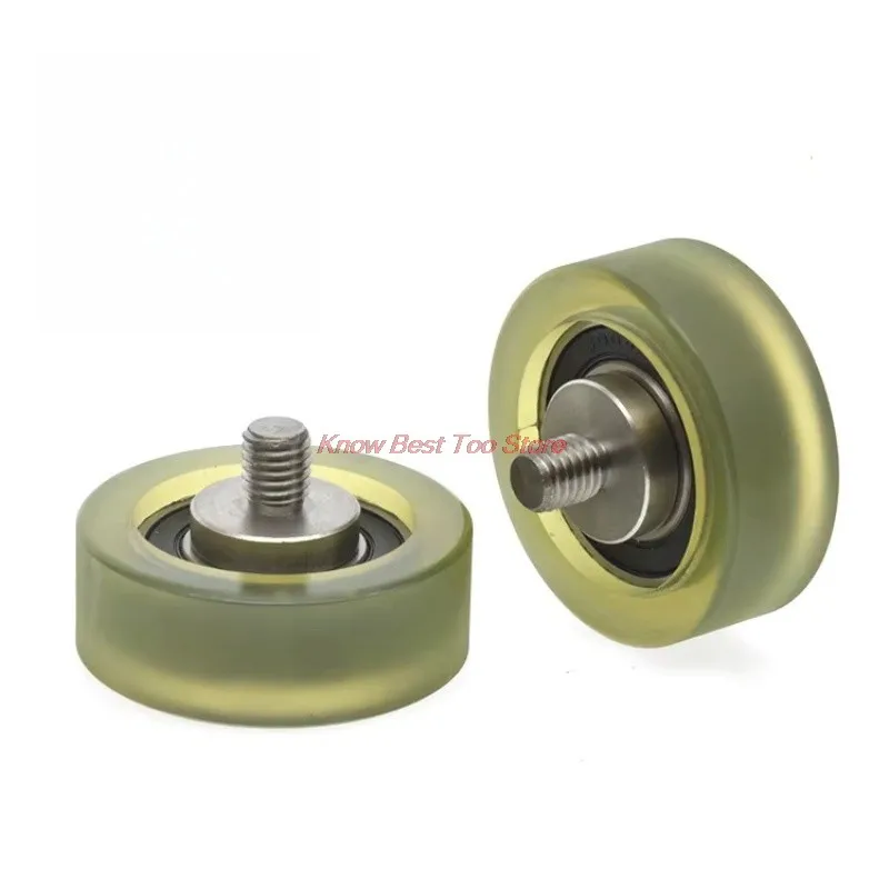 4Pcs M10 threaded screw with shaft, flat forming, encapsulated polyurethane pulley, bearing wheel, roller,