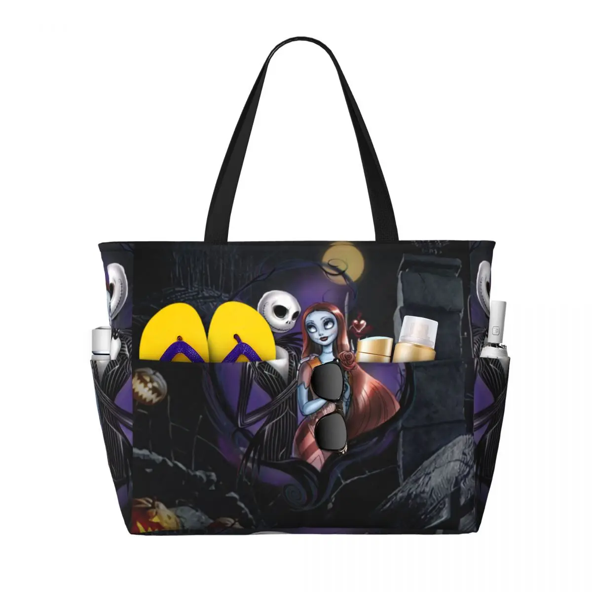 Custom Christmas Nightmare Jack Skellington Skull Beach Tote Bag Women Horror Skeleton Big Compartment Beach Gym Travel Bags