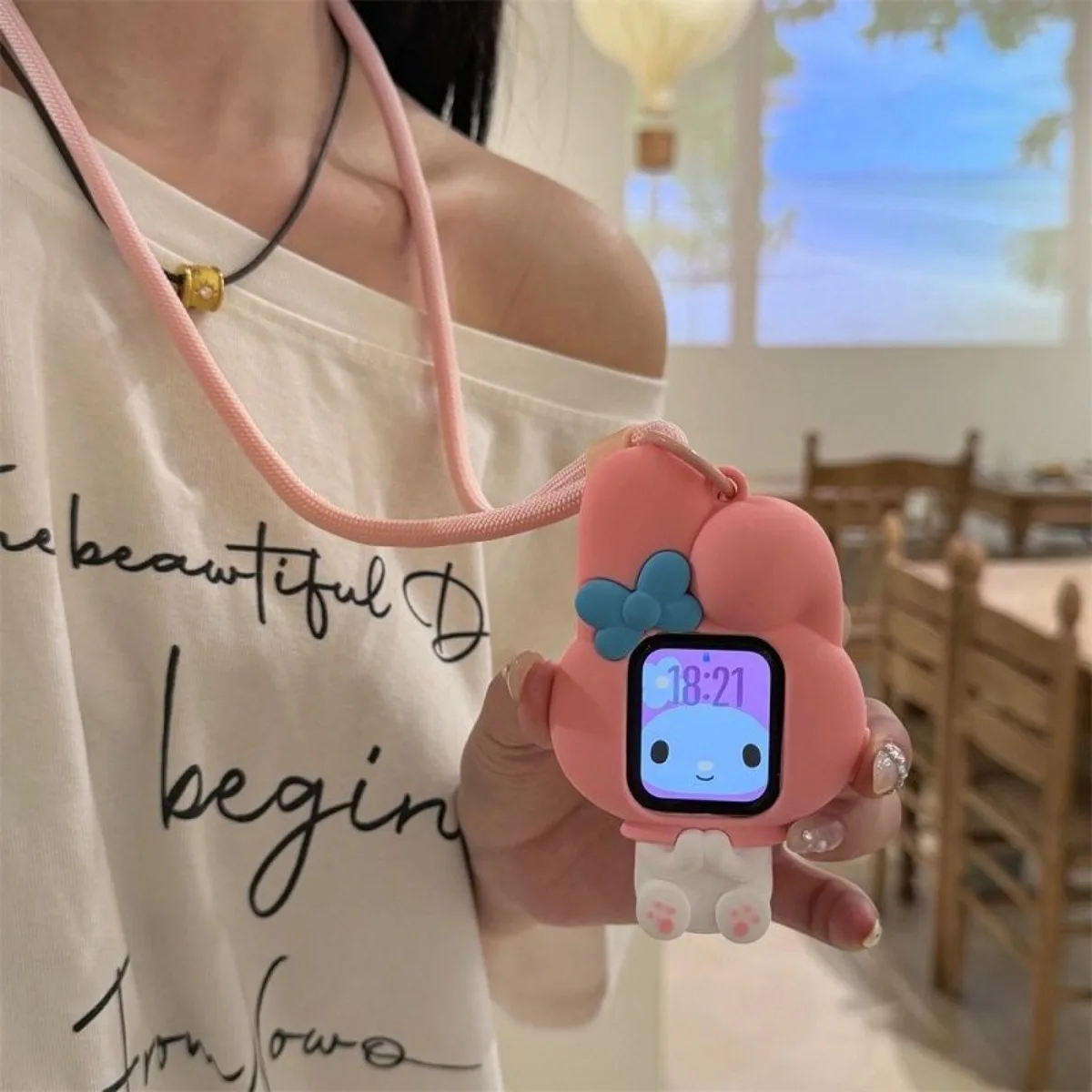 Kawaii Sanrio HelloKitty My Melody Kuromi Lanyard Protective Silicone Case for Apple Watch Series S11 10 9 8 7 Cute Cartoon