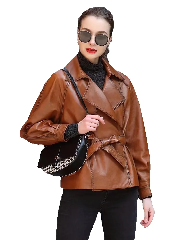 

New Genuine Leather Jacket Style Genuine Leather Sheepskin Suit Collar Short Women's Fashion Jacket