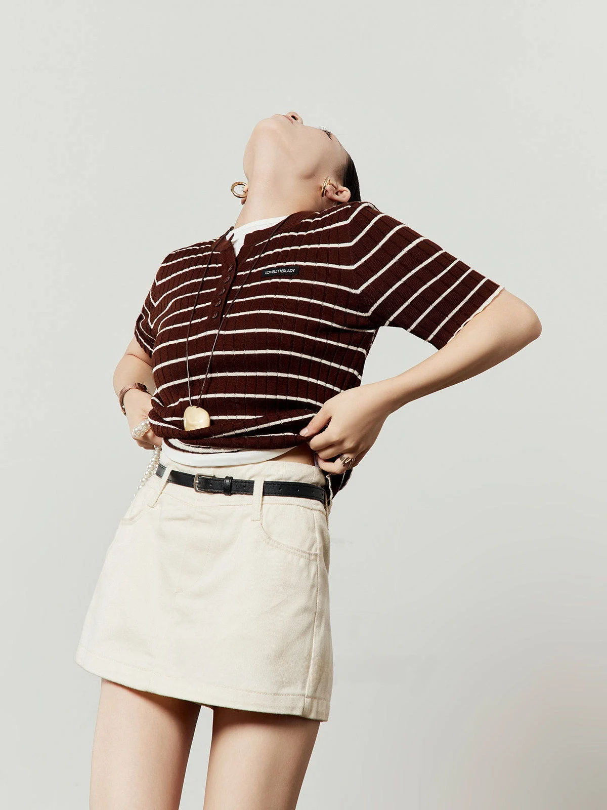 

Caramel Colored Knitted Ne Striped Top Women's Faion Summer New Sle Color Blo Stripe Knitwear Casual Commute