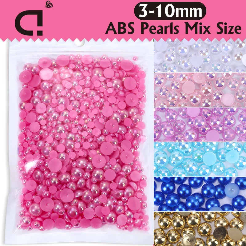 

DUCRYSTAL MixSize 3-10mm Flat back Half Round Pearl Glitter pearl glue on For Craft DIY Nail Art make up Accessories