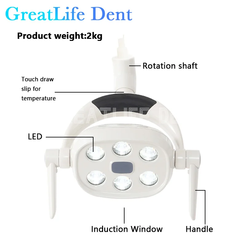 GreatLife-Lámpara de iluminación de 8 grados para dentista, luz quirúrgica sin sombras, 9W, 6Led