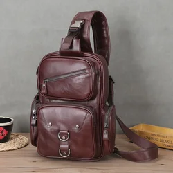 Retro Handmade Genuine Leather Chest Bag Men's Backpack Casual Messenger Bag Top Layer Cowhide Leather Shoulder Bag Crossbody