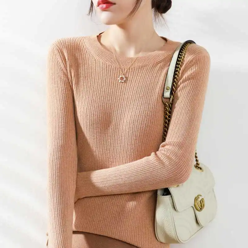 여성용 슬림핏 라운드넥 니트웨어 롱슬리브 오버헤드 소프트 슬레 캐주얼 롱슬리브 라운드넥 스웨터 가을 겨울 신상...