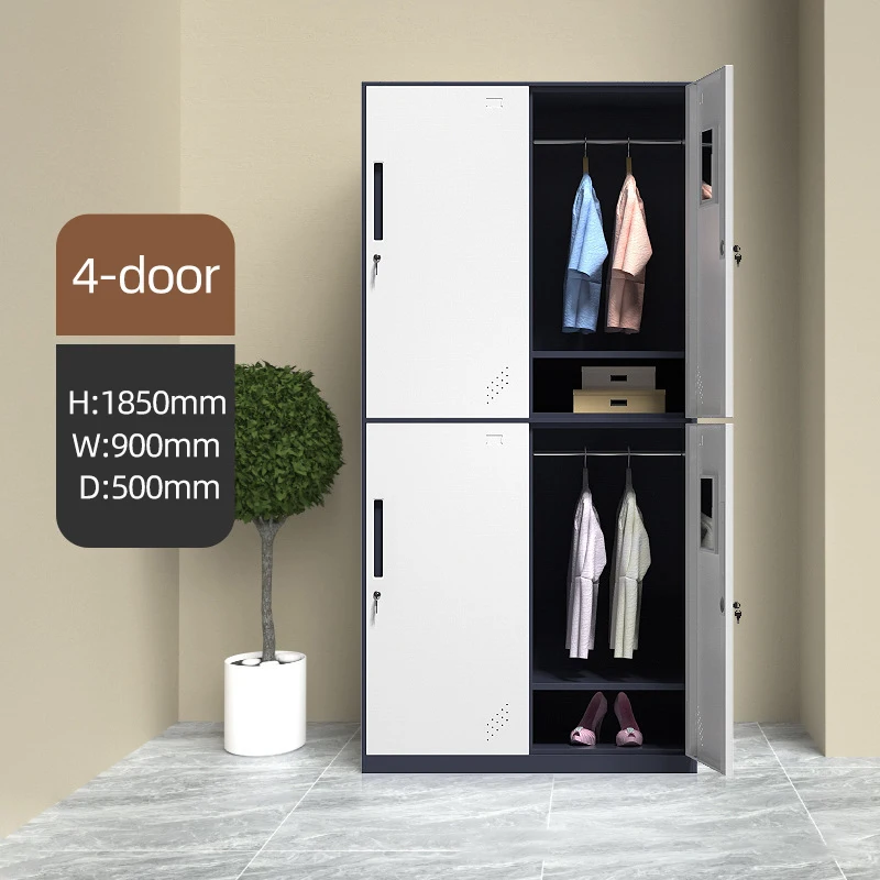 Multi-Functional Steel Wardrobe with Upper Compartments and Hanging Space for Versatile Storage