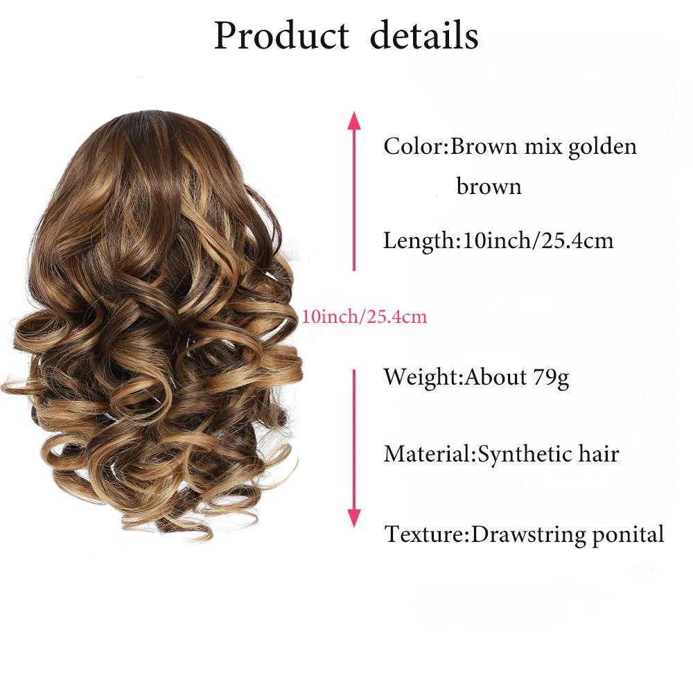 Short Curly Drawstring Ponytail Extensions Synthetic Clip In Hair Extensions Elegant For Daily Use Hair Accessories