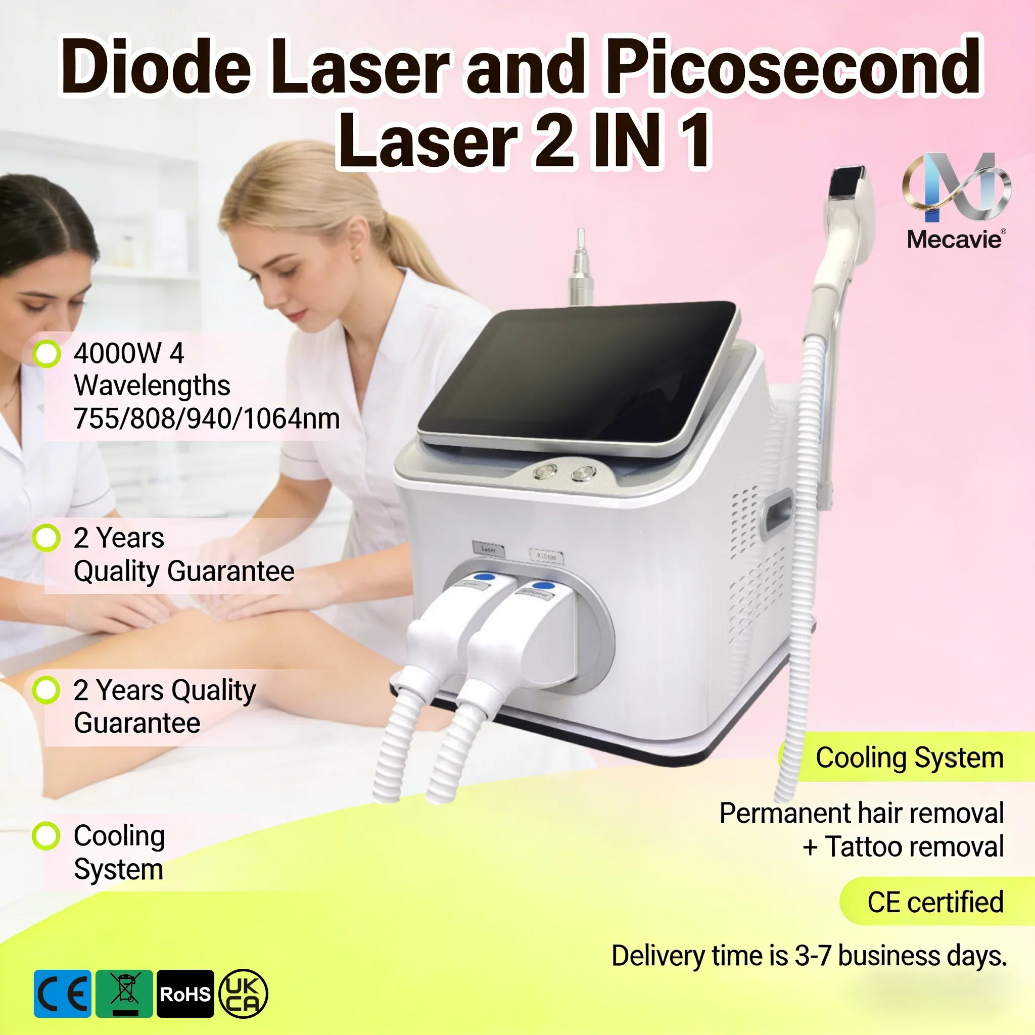 

Профессиональный диодный лазер 2-в-1 для удаления волос и пикосекундный лазер ND:YAG (755+808+940+1064 нм) для перманентного удаления волос, модель 2026 года