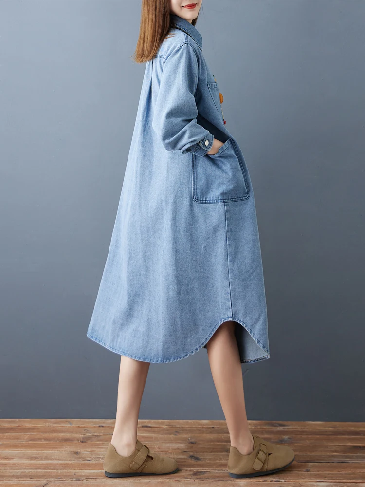 NYFS 2025 Herbst Winter Koreanische Neue Frauen Hemd Kleid Lose plus Größe Robe einreiher Elbise Denim Kleider