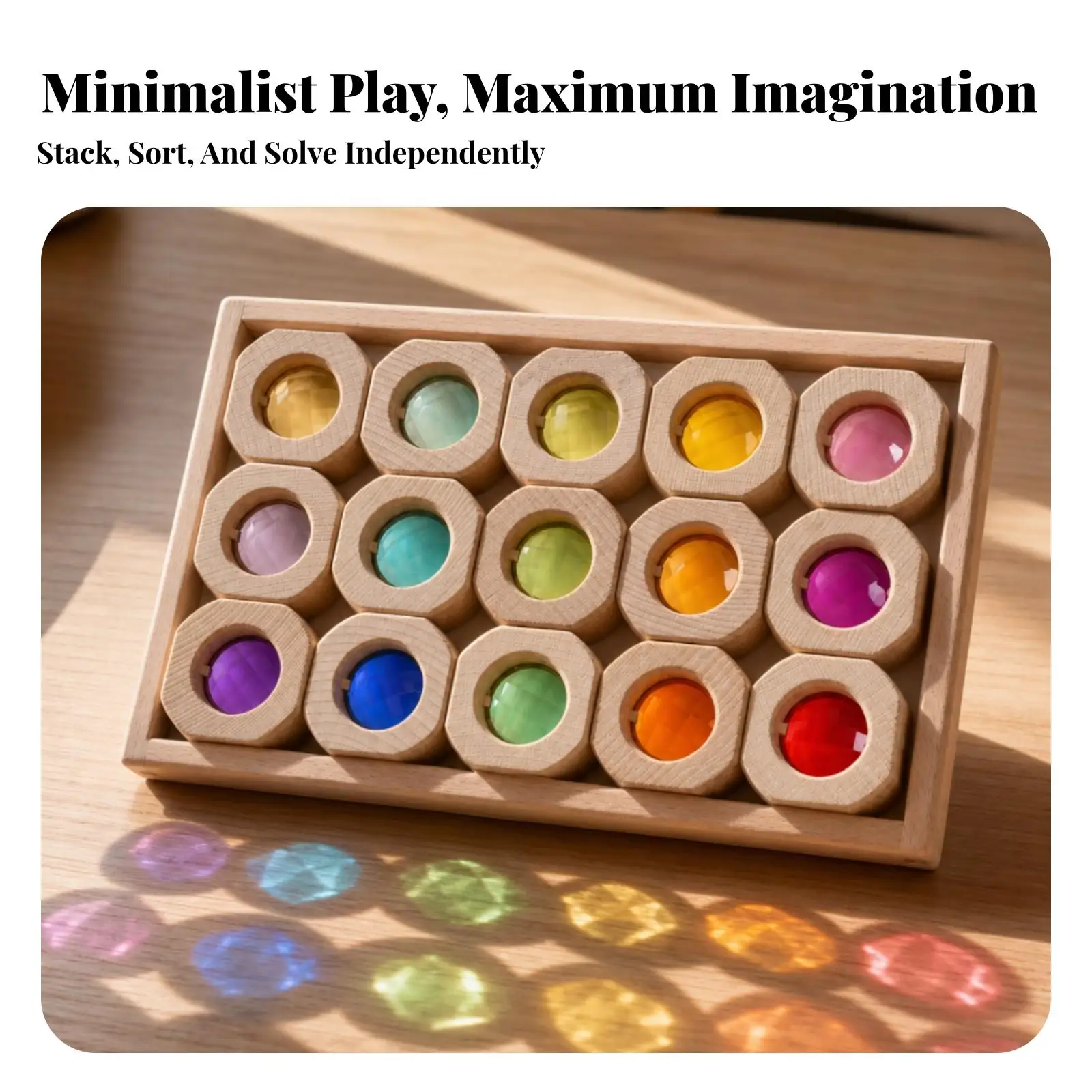 Rainbow Round Wooden Puzzle for Children Color Sorting Board with Transparent Acrylic Circles Educational Toy for Classroom