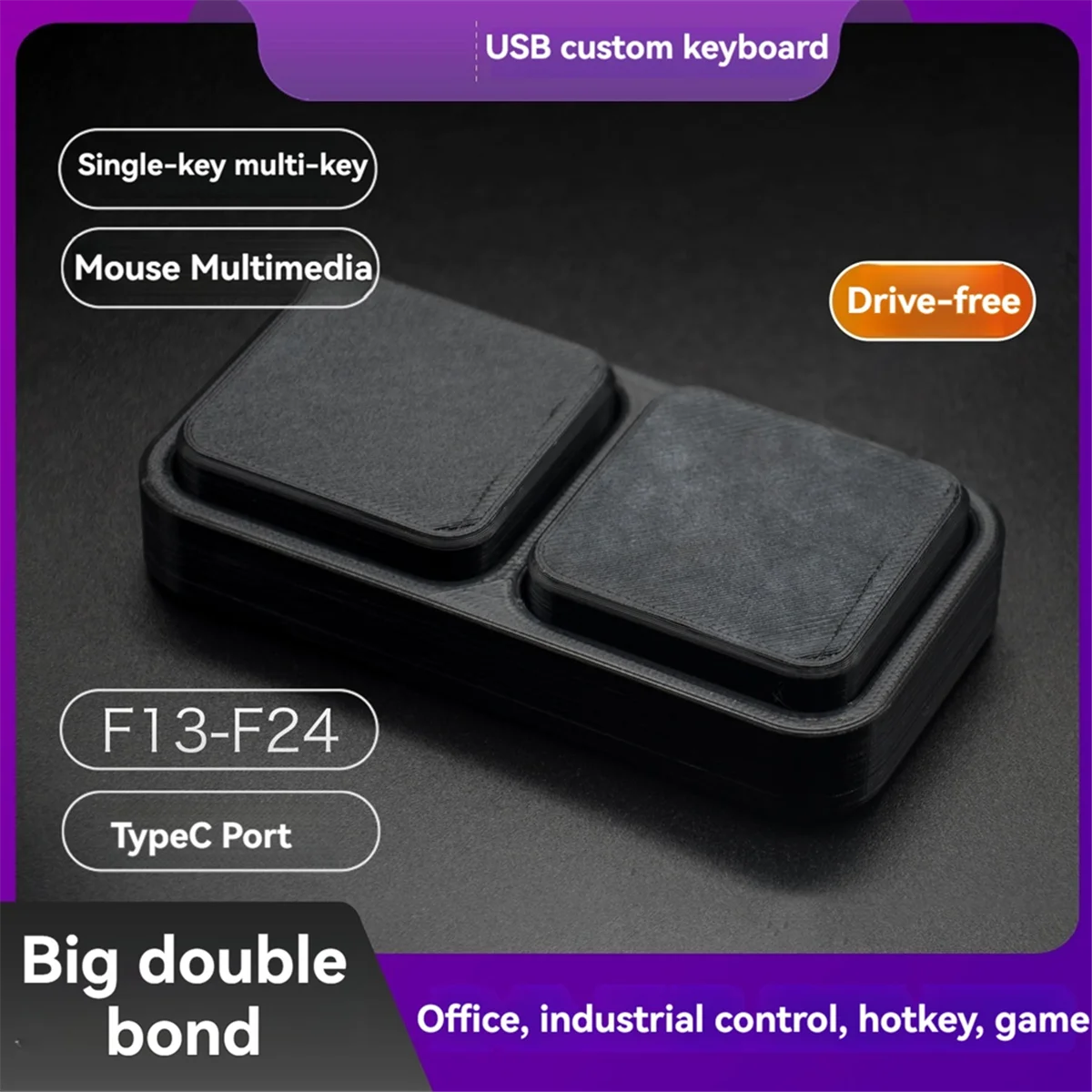 Large Key USB Programmable Macro Keyboard 2 Key Button USB Mini Keyboard Copy Paste Mini Keyboard