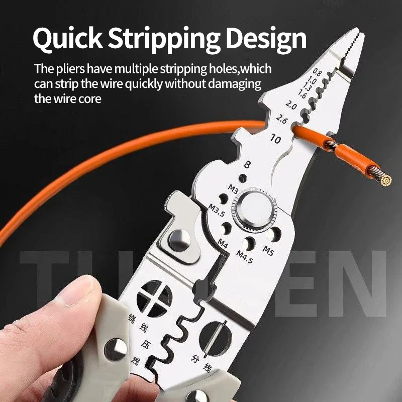 Descascador de fio multifuncional para eletricista, para reparo de fio de cabo, descascamento, crimpagem, corte, alicate de descascamento de fio, ferramentas