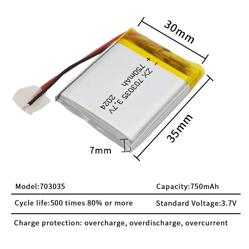 Lipo 703035 Batteries 750mAh Lithium Polymer Battery Rechargeable for Children\'s Early Education Machine Loss Prevention Device