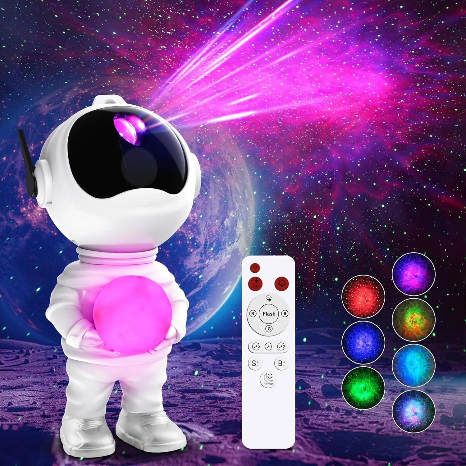 

Проектор звездного неба с лунной лампой, ночник-космонавт с 33 LED-эффектами, пультом ДУ и таймером для декора детской комнаты, подарок на день рождения