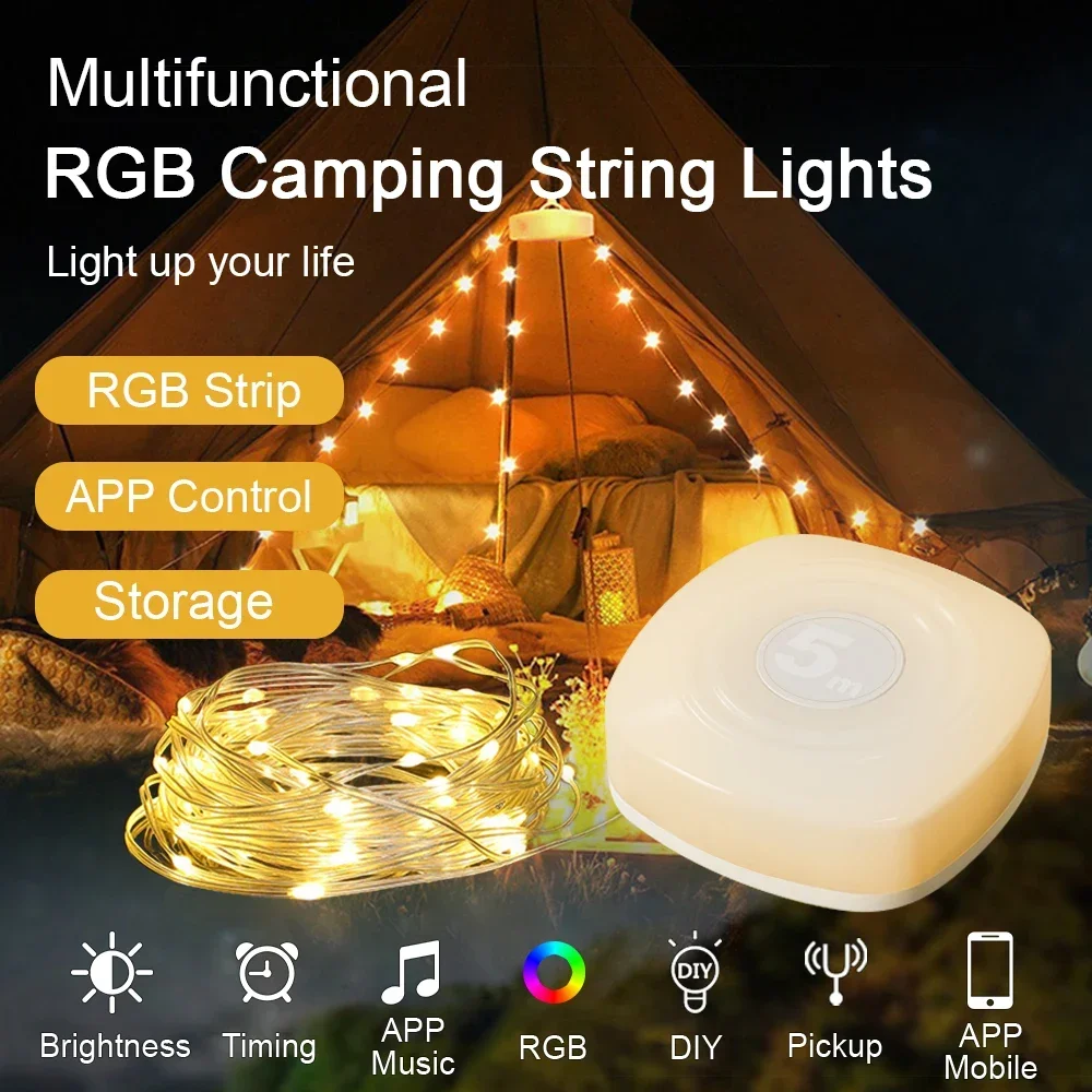 Pop 5M RGB Camping String Lights LED Night Light Outdoor Waterproof Smart APP Control For Charging Camping Decorative Ambient Li