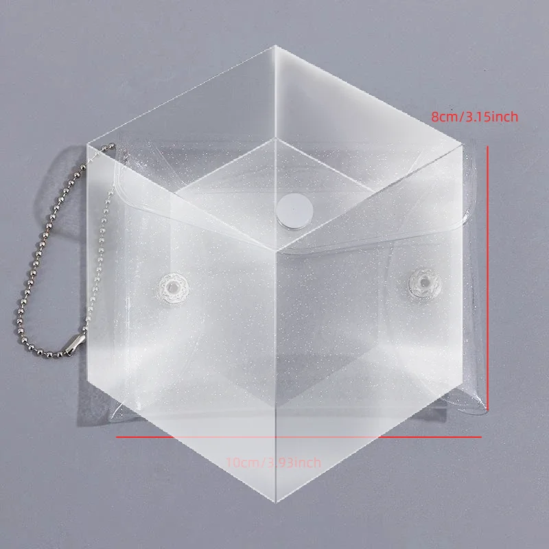 1Pcs Mini PVC Clear Card Holder Keychain Glitter Transparent Coin Purse Snap Button Wallet For Earphone Jewelry Daily Storage