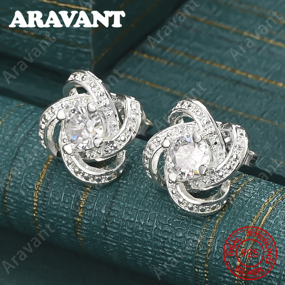925 Sterling Silver Rotating Flower-Shaped Zirconia Earrings - Exquisite And Charming Wedding Party Jewelry For Women